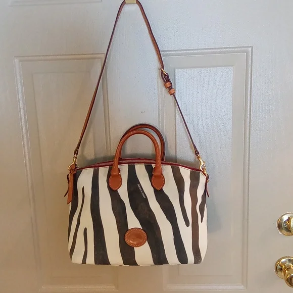 Dooney & Bourke Zebra Satchel, Leather & Canvas - Picture 2 of 11